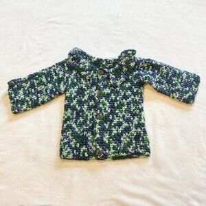 Handmade Baby Girls Purple and Green Knitted Button-Up Coat